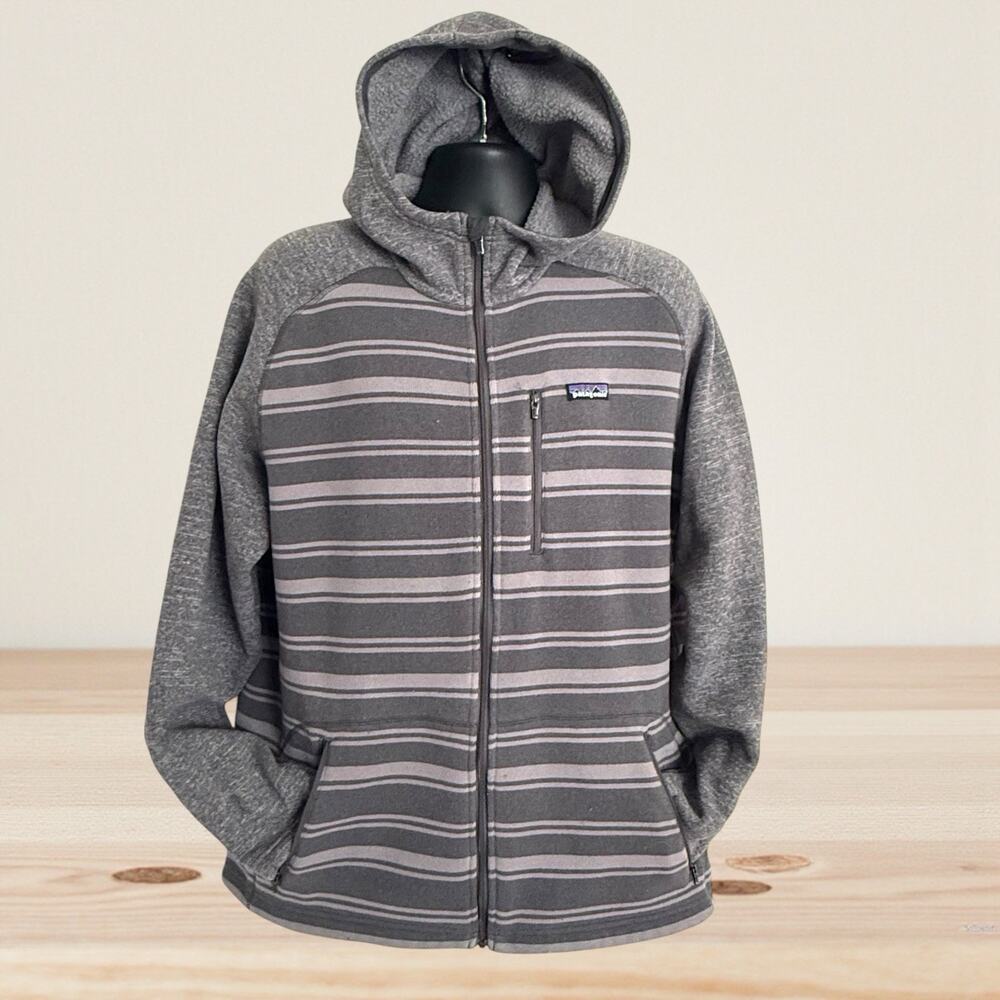 Patagonia Better Sweater Fleece Full Zip Hoody Sz XL Mens Striped Jacket Gray
